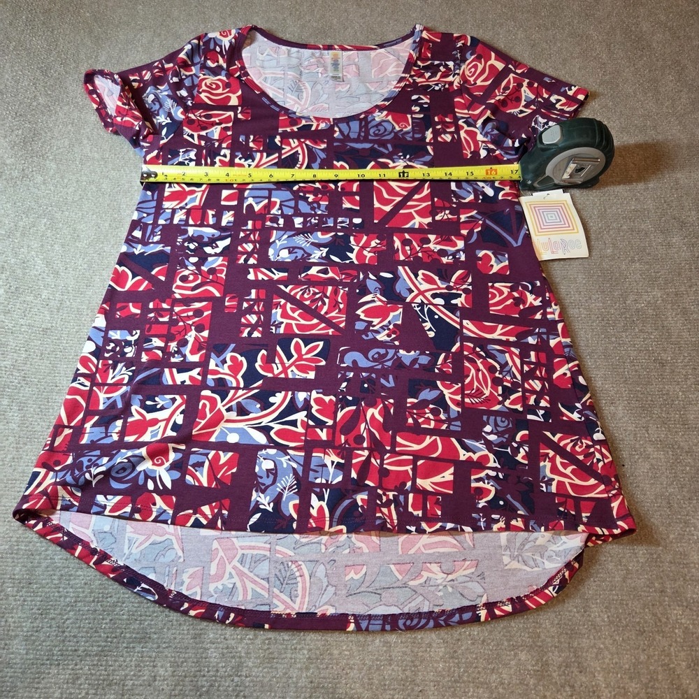 LuLaRoe XS Short Sleeve Scoop Neck Floral T-Shirt Burgundy Red Blue Stretch